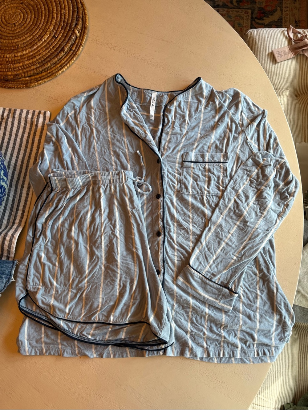 SOMA SET Cool Nights in Sky Blue Stripe & Navy Piping, Size L